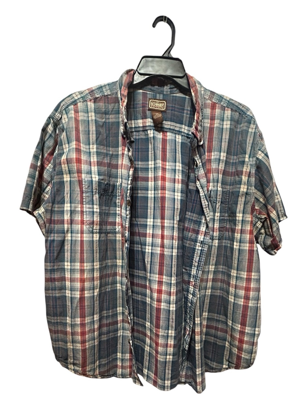 Short-Sleeve Plaid Button-Down Shirt - Blue & Red XXL Schmidt